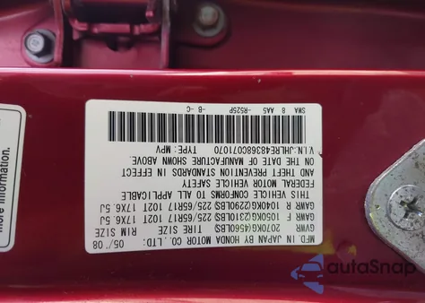 2008 Honda Cr-V Lx from USA, damaged, VIN JHLRE48368C071070